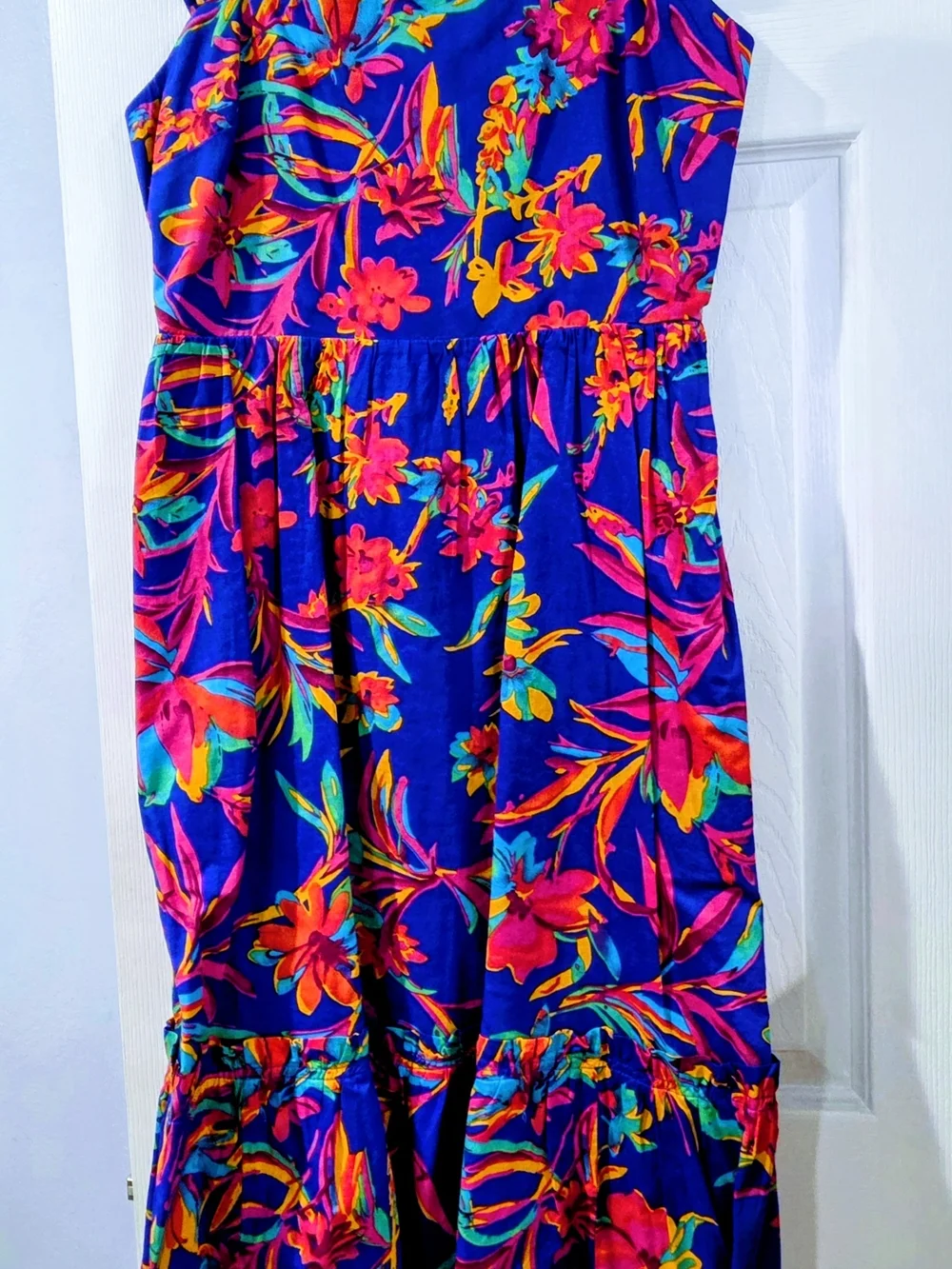J. Crew Navy Floral Tiered Sundress with Neon Blooms - Picture 1 of 1